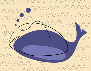 Abstract whale on stylized sea background. Vector illustration