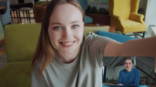 Laptop webcam screen multicam view multiethnic young friends videoconference. friends making video chat call enjoy communication, video conference multinational remote language studying