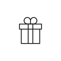 Line icon of gift in festive giftbox with ribbon