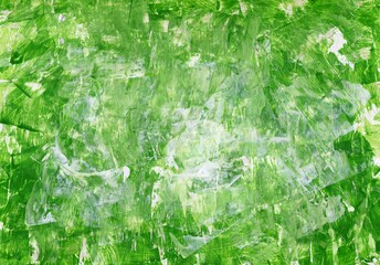 Abstract textured green grunge decorative background with stucco, liquid acrylic paints