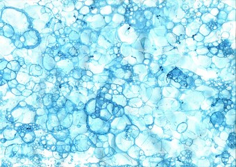 Abstract textured decorative delicate blue background with water and bubbles