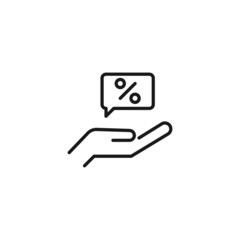 Line icon of percent sign on hand of faceless person