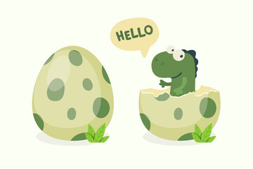 Little Dino. Hatched Little Dinosaur Baby, Child, Kid. Diplodocus, Dinosaur Egg. Cartoon Brontosaurus. Vector Cute and Funny Cartoon Hand Drawn Dinosaur, Children s Illustration, Print for Kids, Card