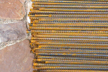 Iron Wire for beton construction background . Building materials mesh for concrete on building site