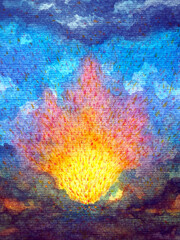 explosion power fire break out flame abstract mind spiritual mental art watercolor painting illustration design