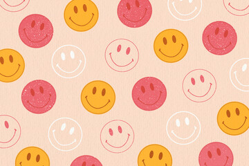 Smile pattern with a smiling face. Emoji background. Good vibes only.