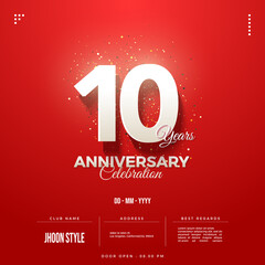 10 years anniversary celebration on red background