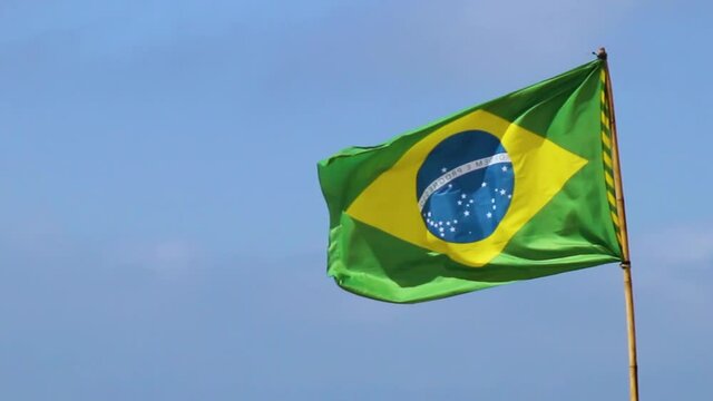 Flag of Brazil outdoors in Rio de Janeiro, Brazil.