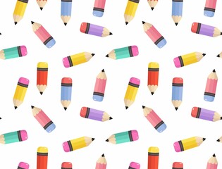 Seamless pattern with colorful pencils. Flat style vector illustration for greeting card, print, back to school, banner, party, business etc. Pencil pattern design.