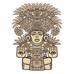 Linear drawing: decorative image of an ancient Indian deity. Motives of art Native American Indian. Ethnic design, tribal symbol. Vector illustration isolated on a white background.