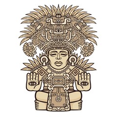 Linear drawing: decorative image of an ancient Indian deity. Motives of art Native American Indian. Ethnic design, tribal symbol. Vector illustration isolated on a white background.