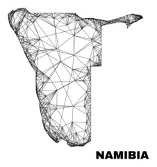 Wire frame irregular mesh Namibia map. Abstract lines form Namibia map. Wire frame flat net in vector format. Vector structure is created for Namibia map using crossing random lines.