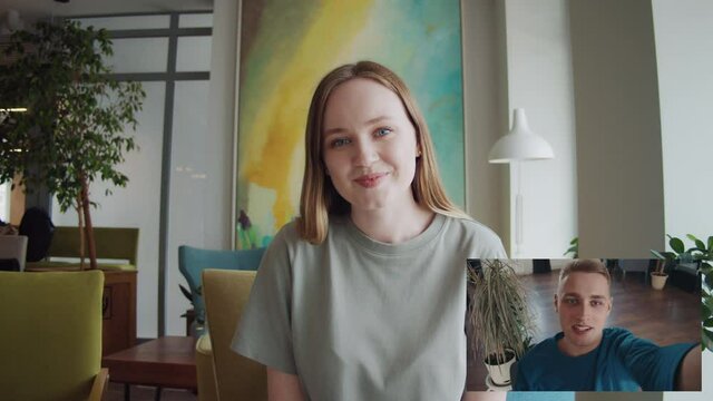 Laptop webcam screen multicam view multiethnic young friends videoconference. friends making video chat call enjoy communication, video conference multinational remote language studying