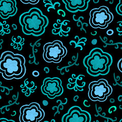 Seamless pattern with flowers. Raster illustration. Beautiful flowers. Fashionable fabric, wrapping paper. grunge texture