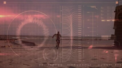 Animation of data processing over fit man running