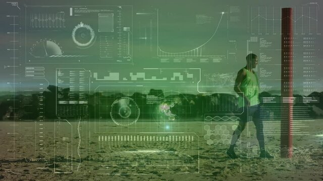 Animation of data processing over fit man running