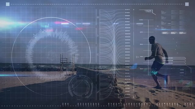 Animation of data processing over fit man running