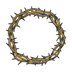 Obraz premium Crown of thorns tattoo color sketch engraving vector illustration. T-shirt apparel print design. Scratch board imitation. Black and white hand drawn image.