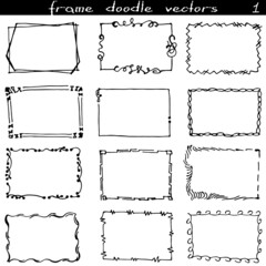 A set of decorative silhouette doodle frames.A collection of black and white rectangular frames. Ornaments, strokes, curls and lines. Making gifts, packaging. Creating a mask in digital design.