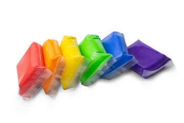 Bright colored children's toy clay on a white background,with clipping path