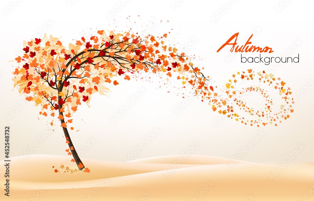 Aufkleber Autumn absctact background with a tree and a colorful leaves. Vector.