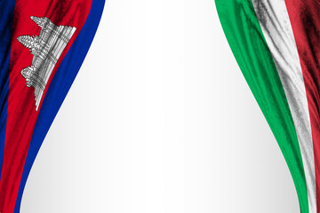 Cambodia and Italy flag with theater effect. 3D illustration