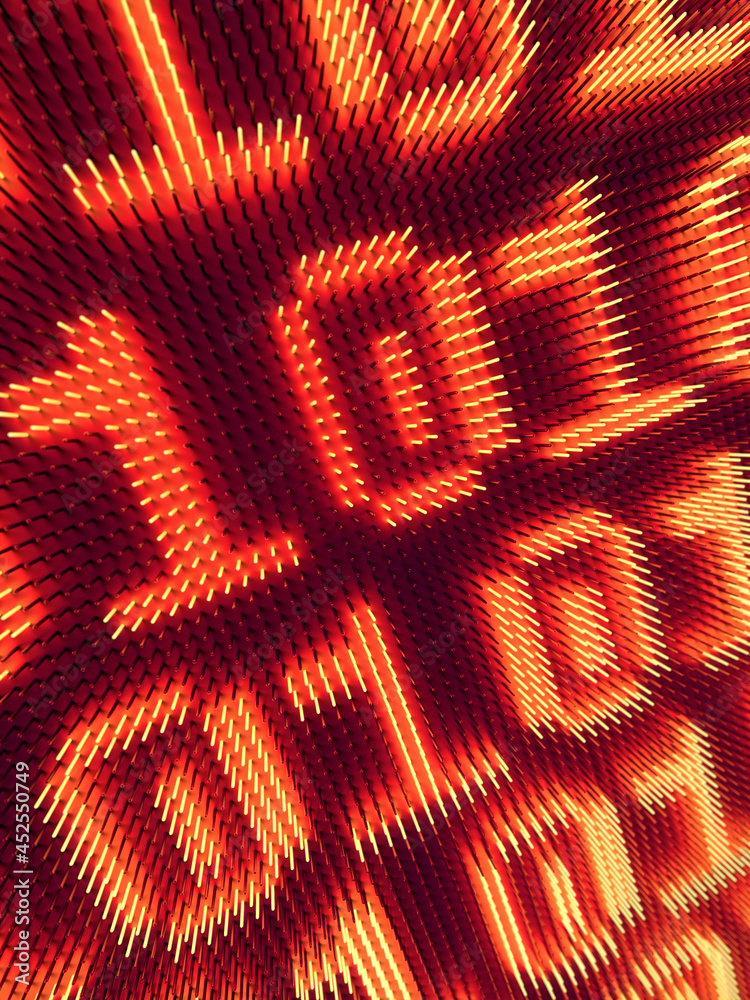 Aufkleber Stripes of numbers on abstract LED light board. 3d rendering art background. Trendy design element. Digital illustration