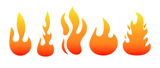 Flame set. Vector gradient fire icons. Flat illustration isolated on white background.