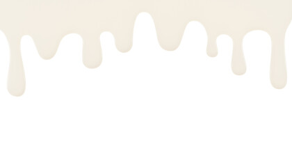 Liquid drips melted ice cream, chocolate or glaze isolated on white background. Dripping sweet liquid, splashes milk or yogurt, texture dairy product. Glossy cream border with droplets, 3d render