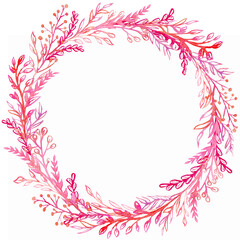 Obraz premium hand drawn watercolor wreath ornament in pink-red colors for background, postcard, frame.