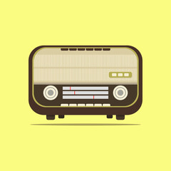 Radio, vintage radio on a yellow background, Art & Illustration