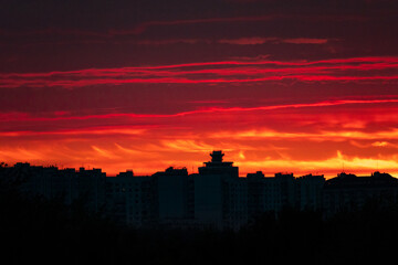 Fiery red sunset over Moscow 