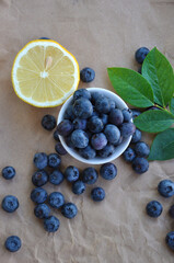 Fresh Blueberries and Lemon. Anthocyanins. Vitamin C. Anti-cold. Top view
