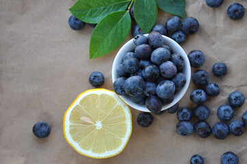 Fresh Blueberries and Lemon. Anthocyanins. Vitamin C. Anti-cold. Top view