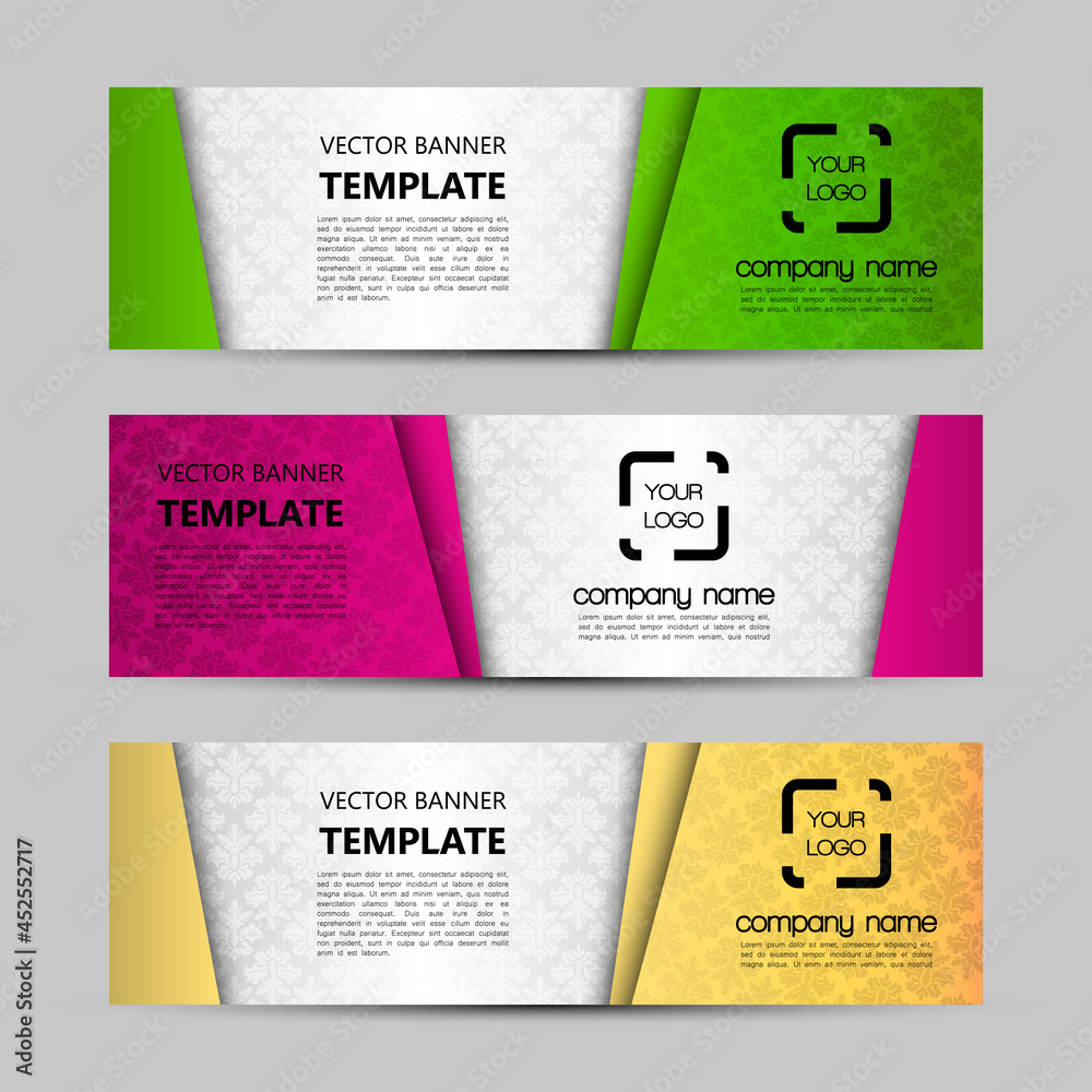 Poster vector graphic design banner backgrounds in three different colors. paper origami style.