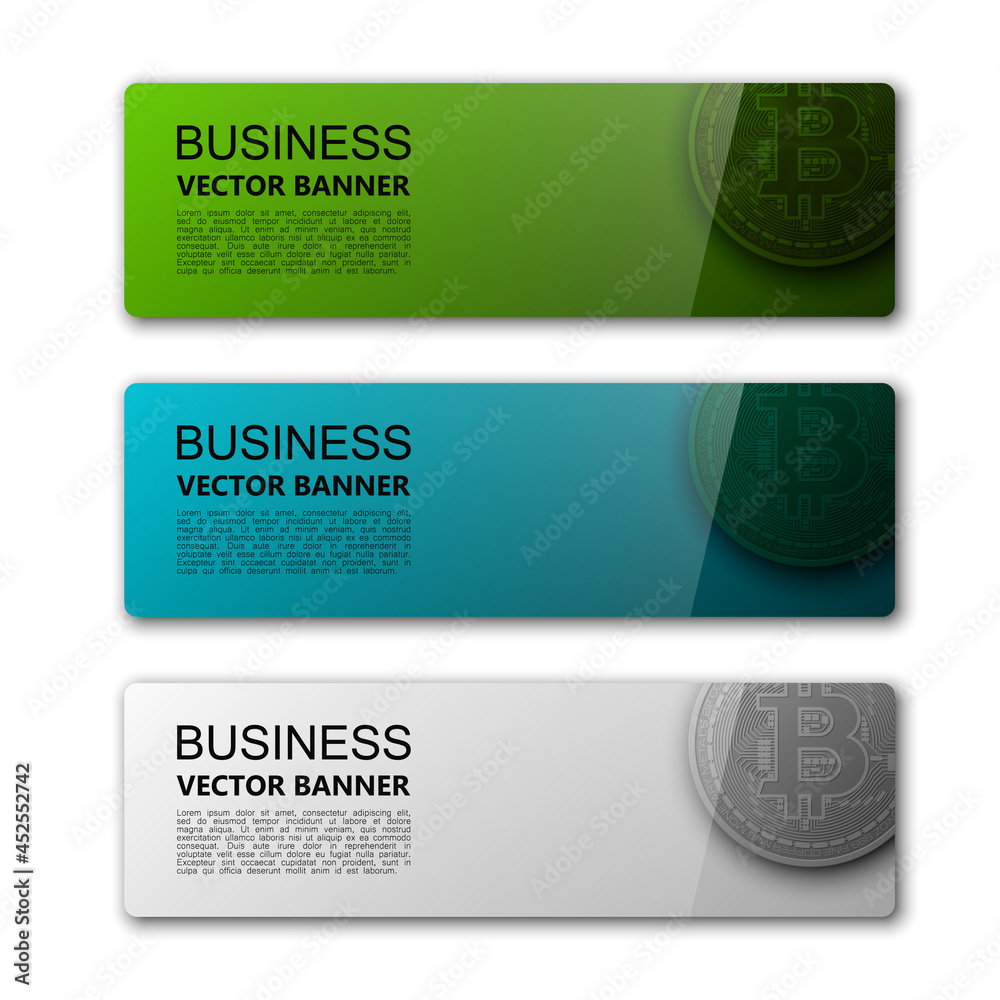 Poster Banner bitcoin background. Modern template vector. Vector abstract design web bitcoin banner. Web Header Design Elements. Abstract web banner template background Collection web bitcoin banner template