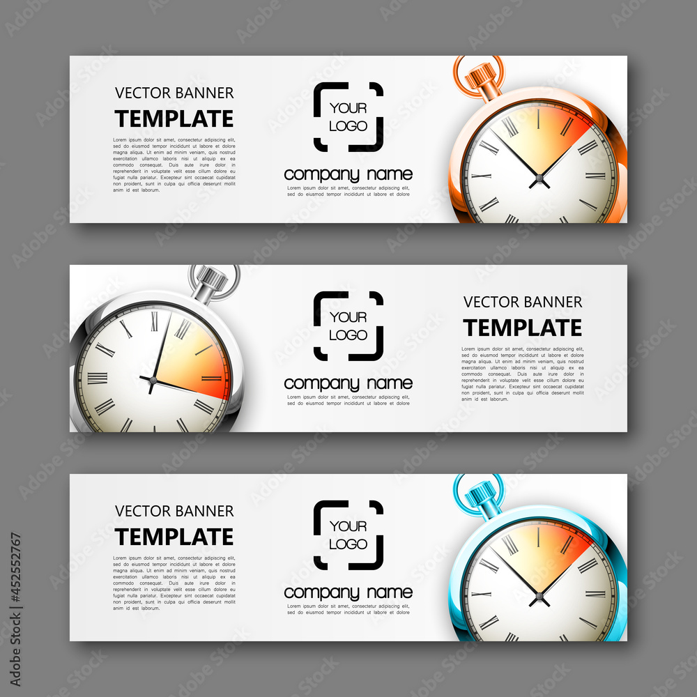 Fototapete Banner clock background. Modern template vector design. Vector clock design web banner template. Web Header Design Elements. Abstract clock banner template background. Collection web banner template