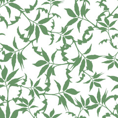 Vector cute seamless pattern with leaves isolated on white background.