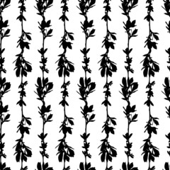 Monochrome vector cute seamless pattern with leaves isolated on white background.