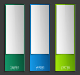 Vector graphic design banner backgrounds in three different colors. Paper origami style.