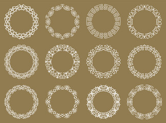 set of ornate luxury frame. Collection of mandala borders isolated on bronze background. Decorative elegant frames, copy space for your design projects, pictures, photos and text.