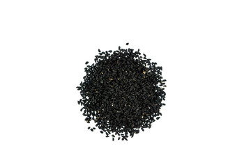 Real black cumin isolated on white background top view