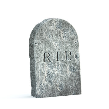 Gravestone on white background, tombstone with RIP inscription on it, 3d rendering