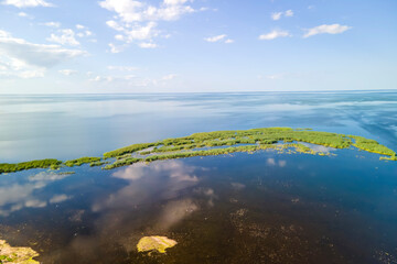 Aerial view of small island in lake Huron near Port Austin, Michigan