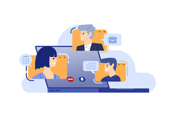 group of people online meeting with video conference, online team meeting concept, vector illustration