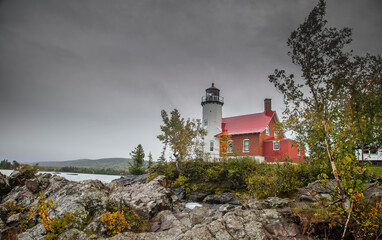 Historic Eagle harbor light house in Michigan upper peninsula