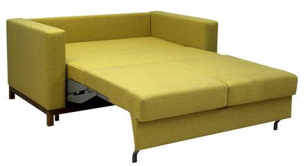 Corner sofa isolated on white background. Including clipping path. The sofa is laid out for sleep