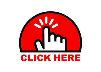 click here sign on white background	