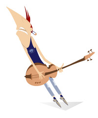 Cartoon guitar player isolated illustration. 
Funny guitarist with electric guitar isolated on white illustration
