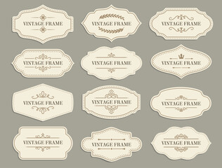 Vintage retro borders and frames, vector paper labels with flourishes for scrapbooking or invitation design. Scrapbook decoration elements, tags or stickers for text notes or messages isolated set